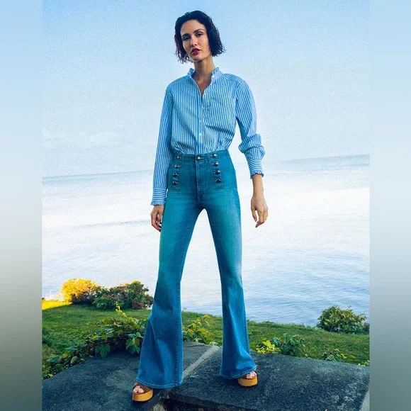 Veronica Beard Whitman Ruffle Button up Shirt Bluebell - Picture 2 of 14